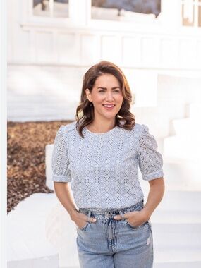 Joe Fresh x Jillian Harris Light Blue Eyelet Puff Sleeve Blouse